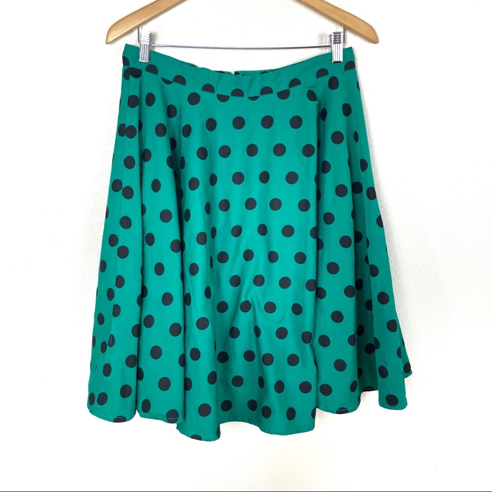 Hell Bunny Vixen‎ Green Black Polka Dot Retro Circle Skirt Women’s Sz Large